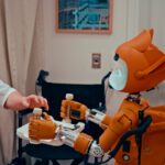 “AI로 똑똑하게 챙기는 건강 습관, 내 집에서 시작된다” Man gives robot bottles on a tray